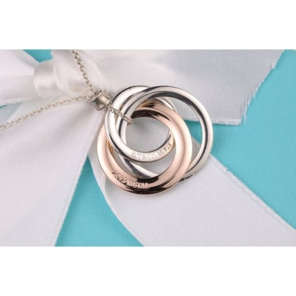 Tiffany & Co. 1837 Interlocking Circles Silver Rubedo Metal Necklace 18" Chain - Picture 6 of 11